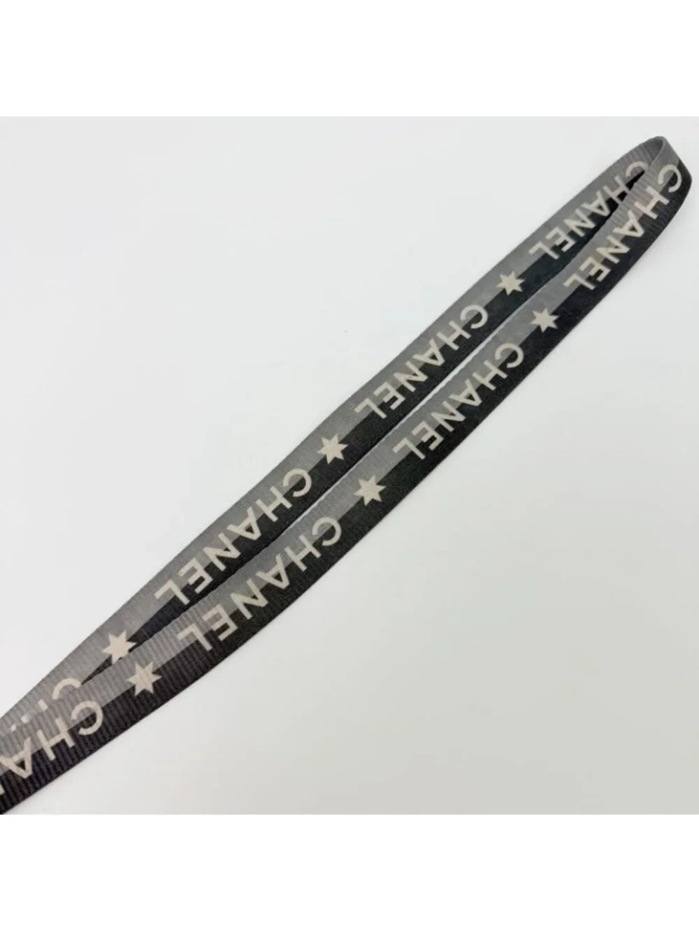 Chanel Logo Star Neck Strap Nylon Metal Black Gray White Silver Vintage